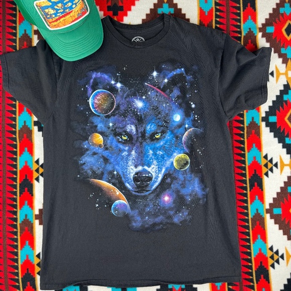 Dom Other - Cosmic wolf galaxy graphic t-shirt space wolf fantasy tee.